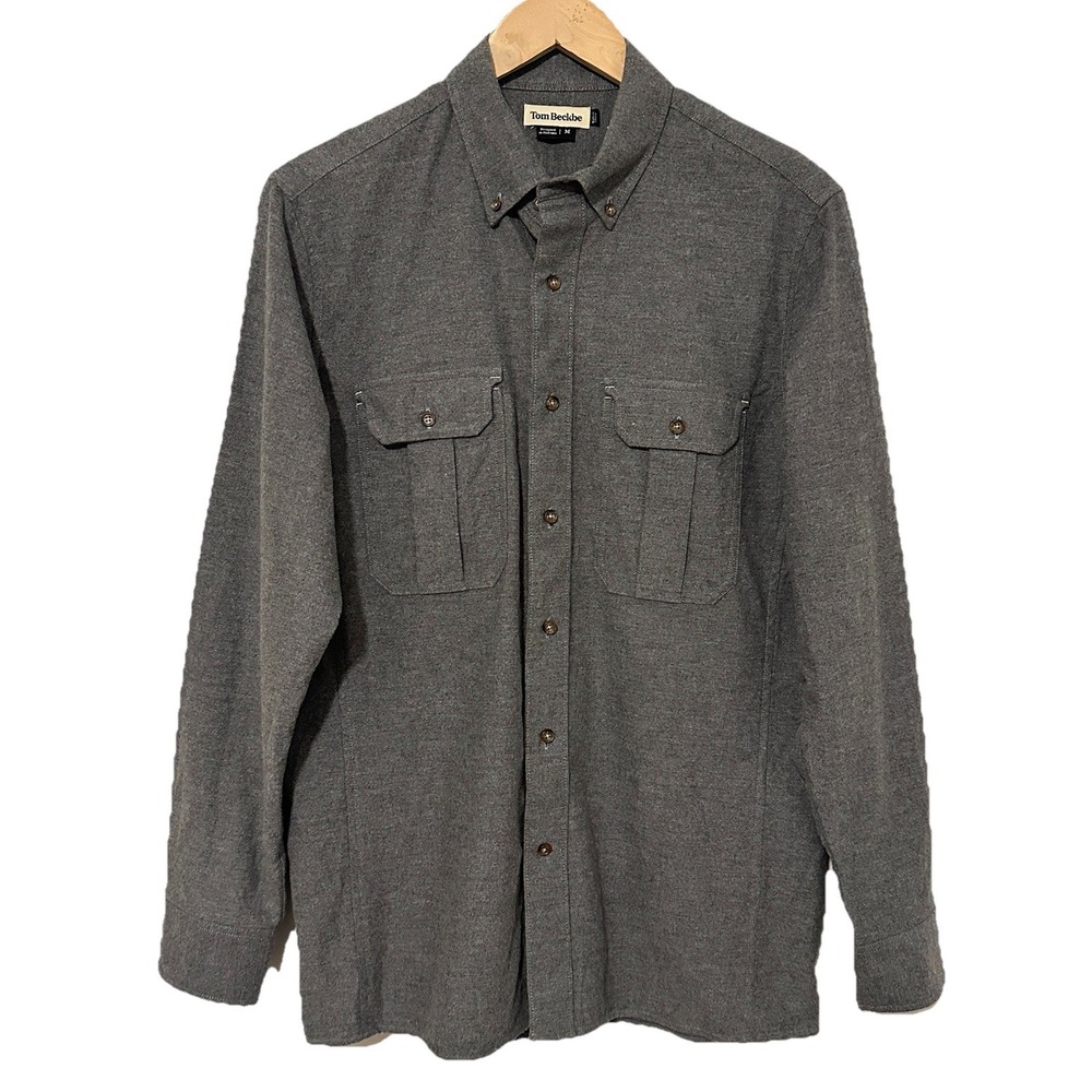 Tom Beckbe Flannel Shirt Mens M Gray Button Down Long Sleeve 100% Cotton Outdoor
